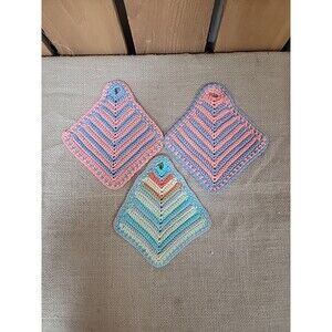 Vintage Hand Crochet/Knitted Pot Holders, Hot Pads Set of 3